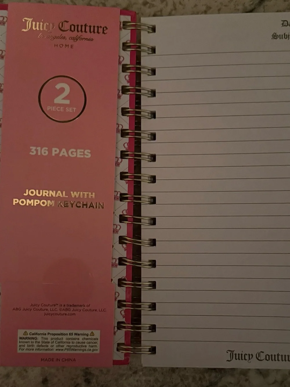Juicy Couture Pink and Gold Spiral Journal